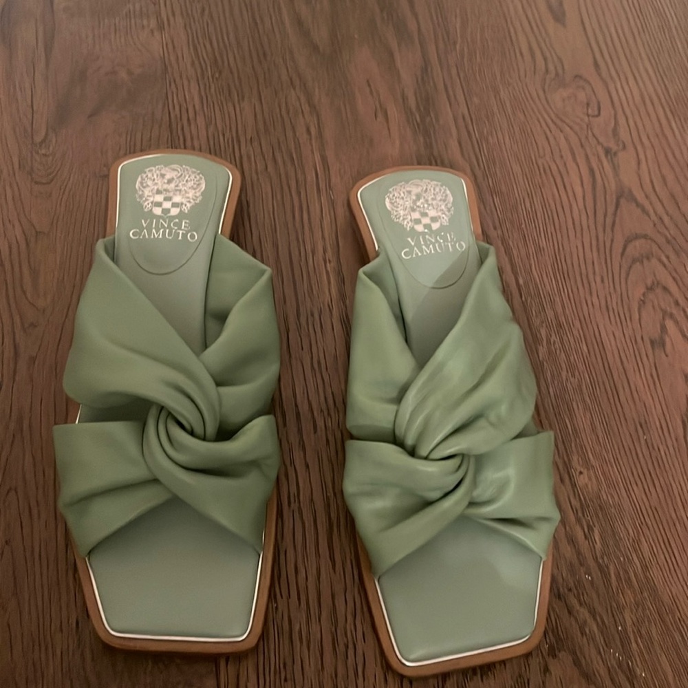 Brand new never worn leather green sandals